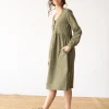 Vestido midi verde oliva de algodón orgánico