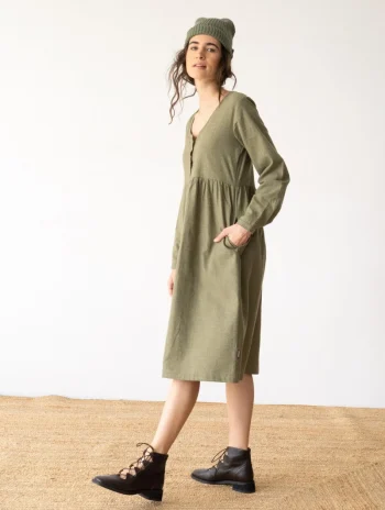 Vestido midi verde oliva de algodón orgánico