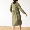 Vestido midi verde oliva de algodón orgánico - Imagen 2