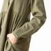 Vestido midi verde oliva de algodón orgánico - Imagen 3