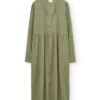 Vestido midi verde oliva de algodón orgánico - Imagen 5