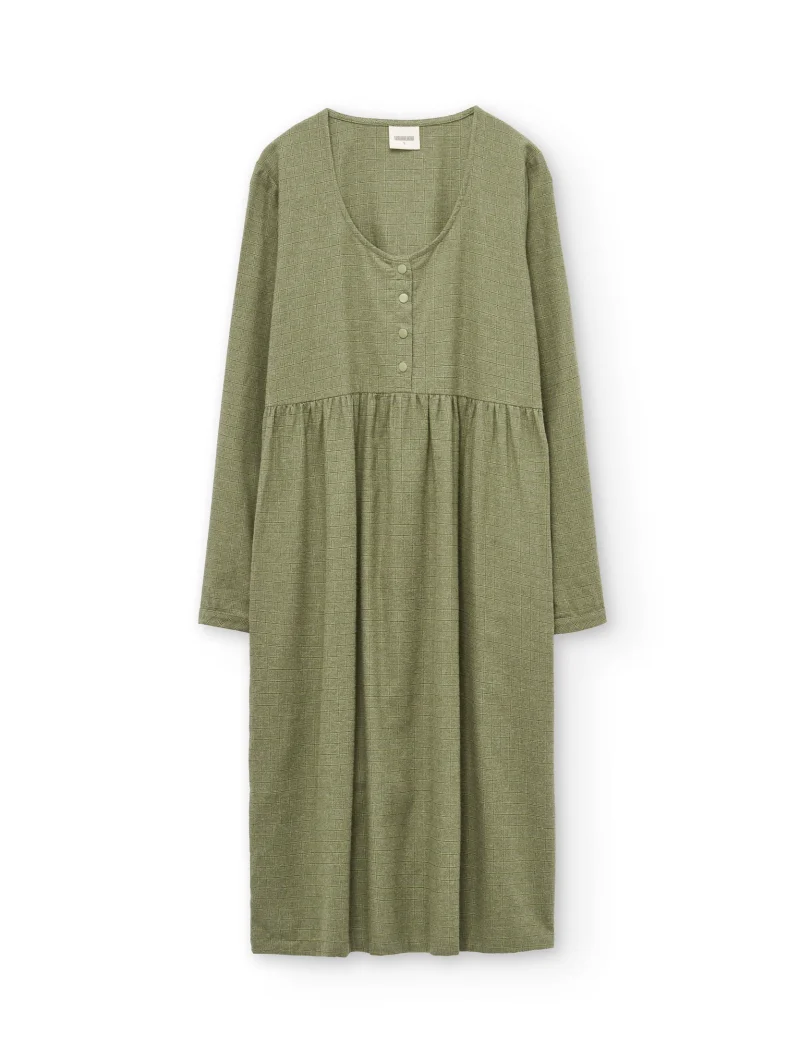 Vestido midi verde oliva de algodón orgánico - Imagen 5