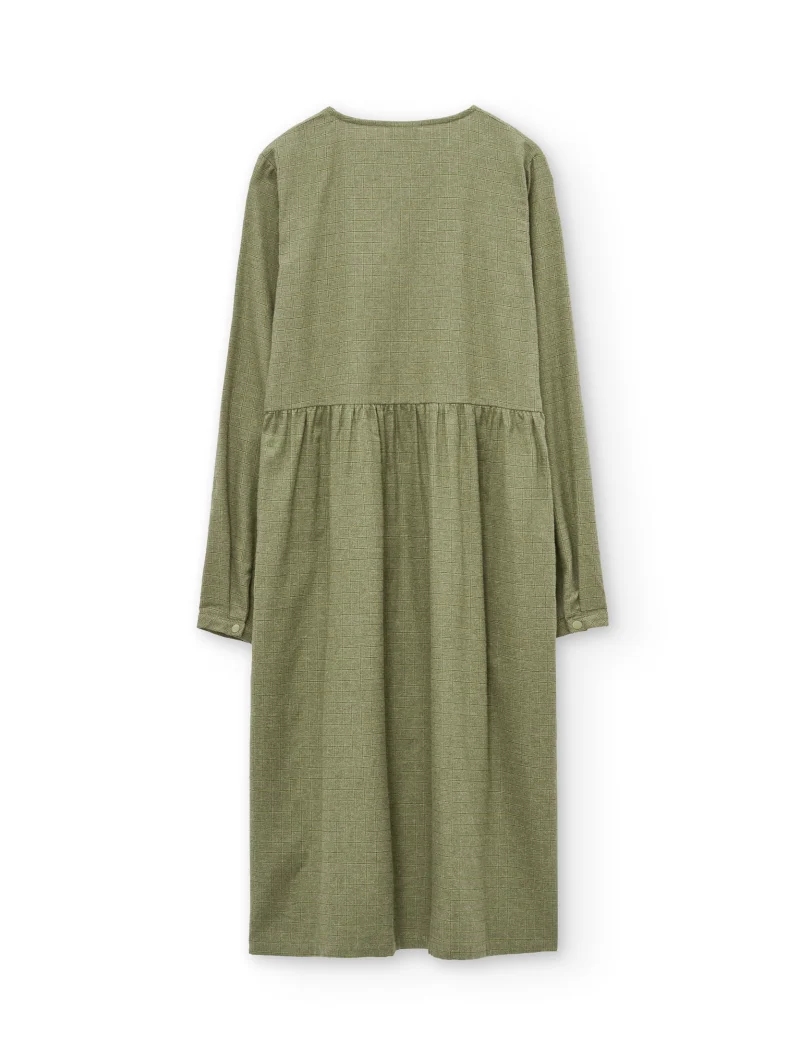 Vestido midi verde oliva de algodón orgánico - Imagen 6