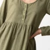 Vestido midi verde oliva de algodón orgánico - Imagen 7