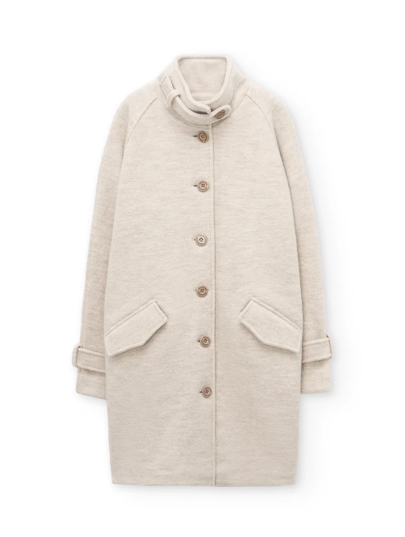 Abrigo de cuello alto beige de pura lana - Imagen 5