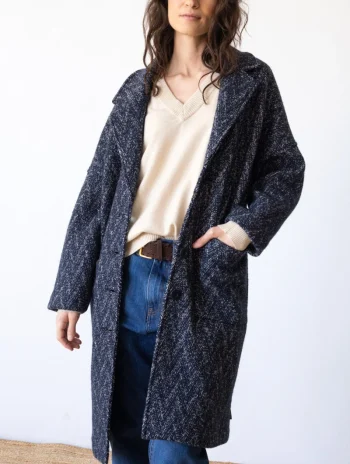 Abrigo oversized azul de lana y algodón orgánico