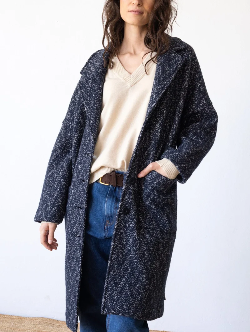 Abrigo oversized azul de lana y algodón orgánico