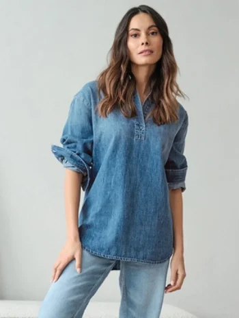 Alternative view of Blusa vaquera sin botones de cáñamo y algodón orgánico