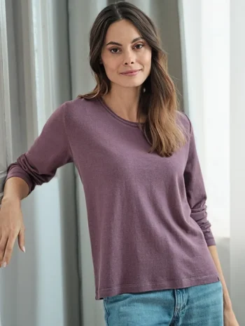 Camiseta con cuello barco de manga larga de cáñamo y lyocell