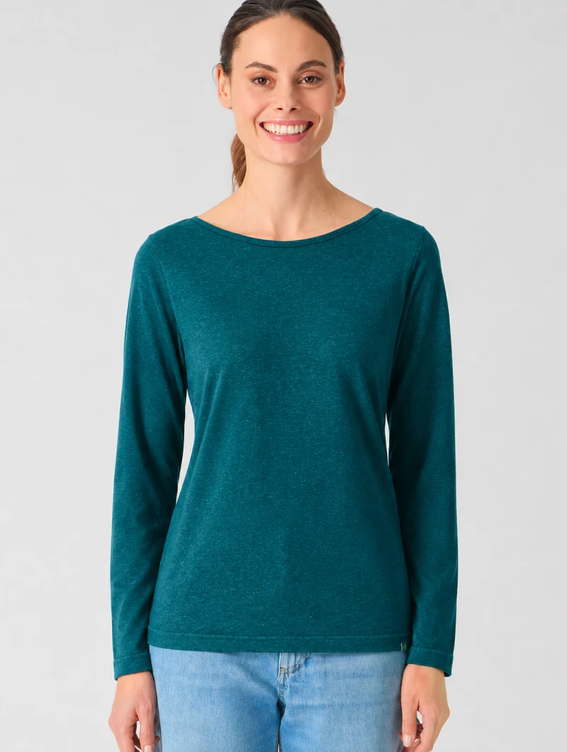 Camiseta con cuello barco de manga larga de cáñamo y lyocell - Imagen 7