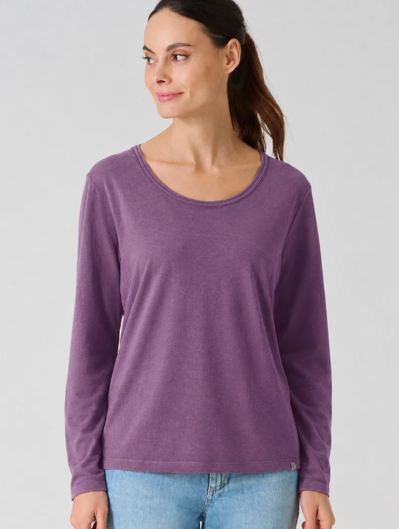 Camiseta malva oversize de manga larga de cáñamo y algodón orgánico