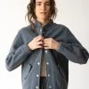 Chaqueta bomber azul jade de lana virgen