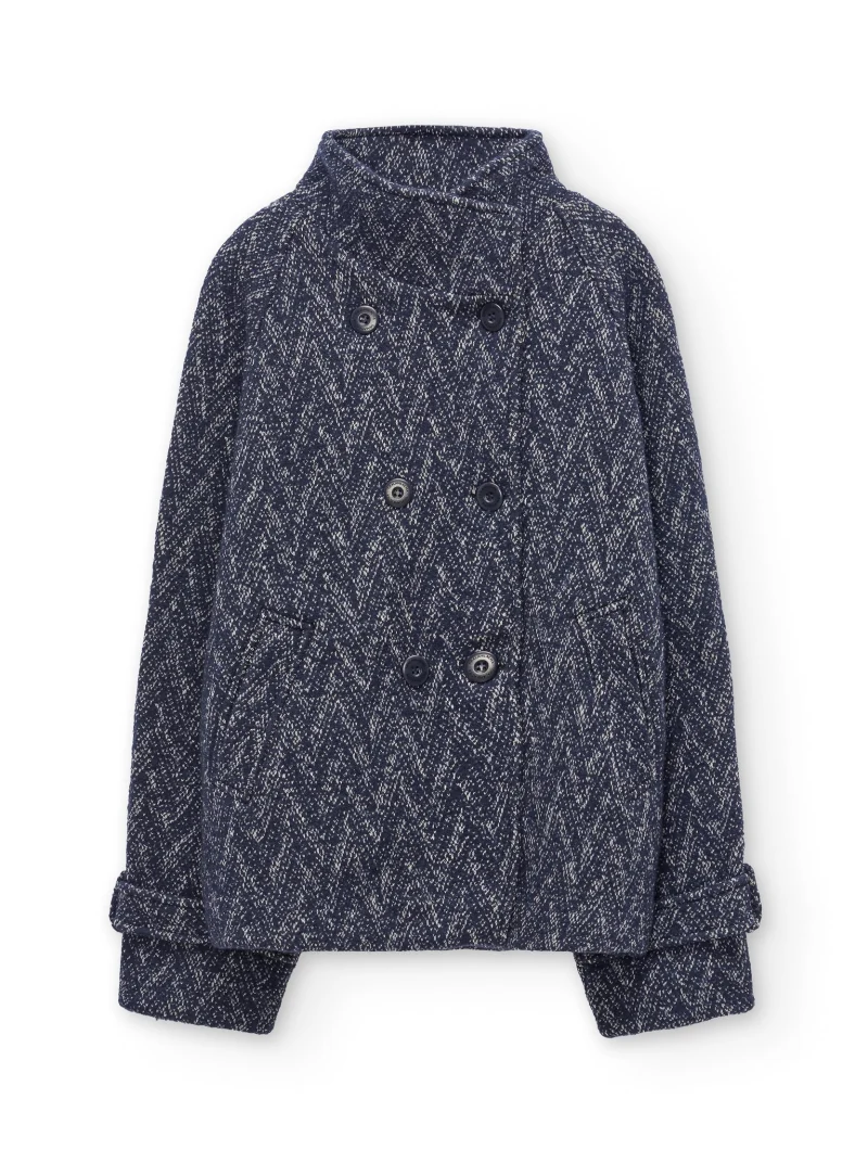 Chaqueta corta cruzada azul de lana y algodón orgánico - Imagen 5