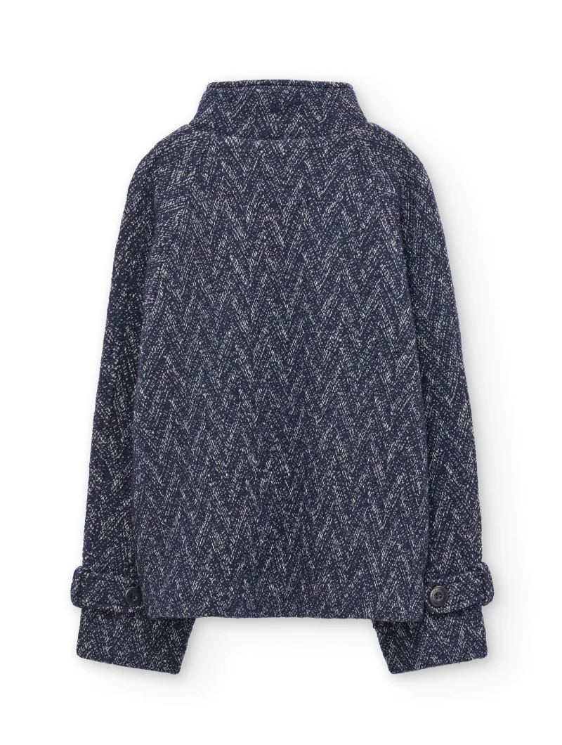 Chaqueta corta cruzada azul de lana y algodón orgánico - Imagen 6
