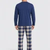Pijama largo de hombre de modal azul con pantalón de cuadros - Imagen 2
