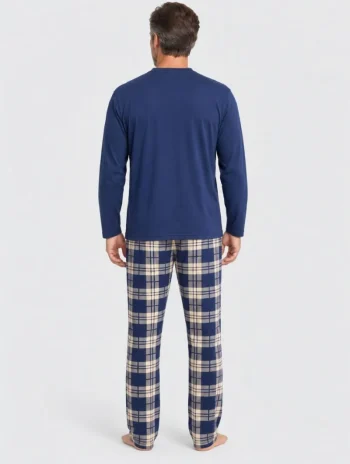 Alternative view of Pijama largo de hombre de modal azul con pantalón de cuadros