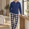 Pijama largo de hombre de modal azul con pantalón de cuadros - Imagen 4