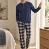 Pijama largo de hombre de modal azul con pantalón de cuadros - Imagen 5