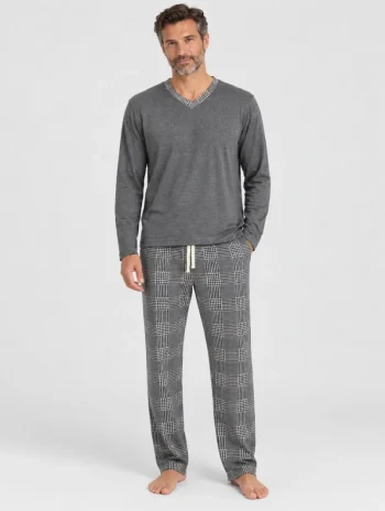 Pijama largo de hombre de modal con estampado Príncipe de Gales