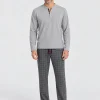 Pijama largo de hombre de modal gris pantalón a cuadros