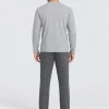 Pijama largo de hombre de modal gris pantalón a cuadros - Imagen 2