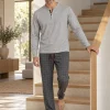 Pijama largo de hombre de modal gris pantalón a cuadros - Imagen 3