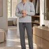 Pijama largo de hombre de modal gris pantalón a cuadros - Imagen 4